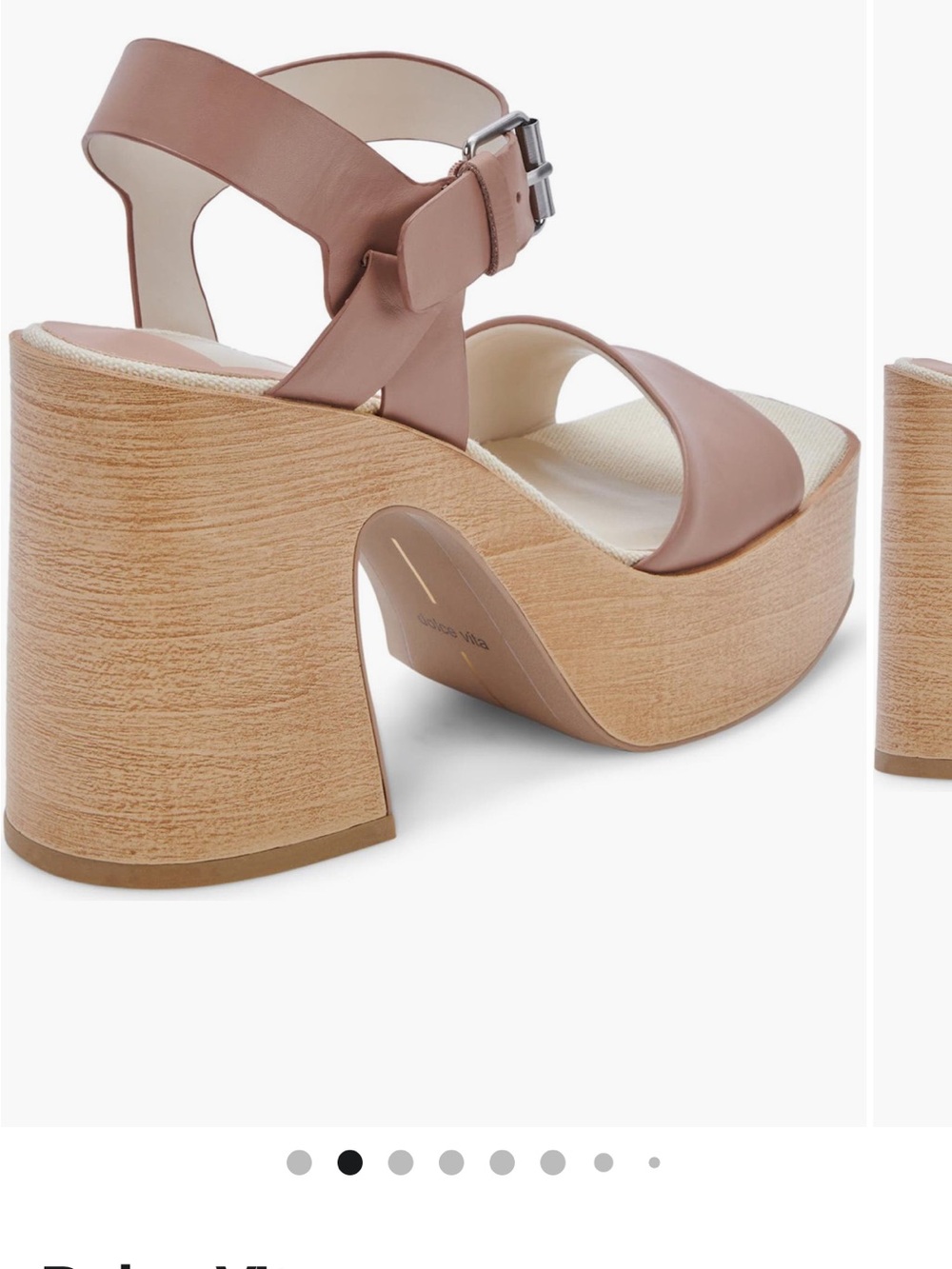 Dolce Vita Blush Leather Platform Sandal with Wood-Look Block Heel - Picture 4 of 8
